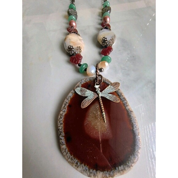 Handmade Agate/Geode Slice Statement Necklace With Other Semi Precious Stones - Picture 3 of 8